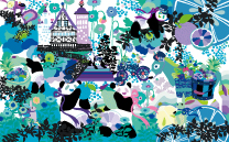 ホラグチカヨ　イラスト　fruit picking　ブルー