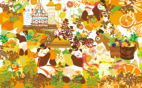 ホラグチカヨ　イラスト　fruit picking　オレンジ